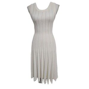 Hale‎ Bob Fit and Flare Midi Sleeveless Dress Stretch Off White Women’s Size XS